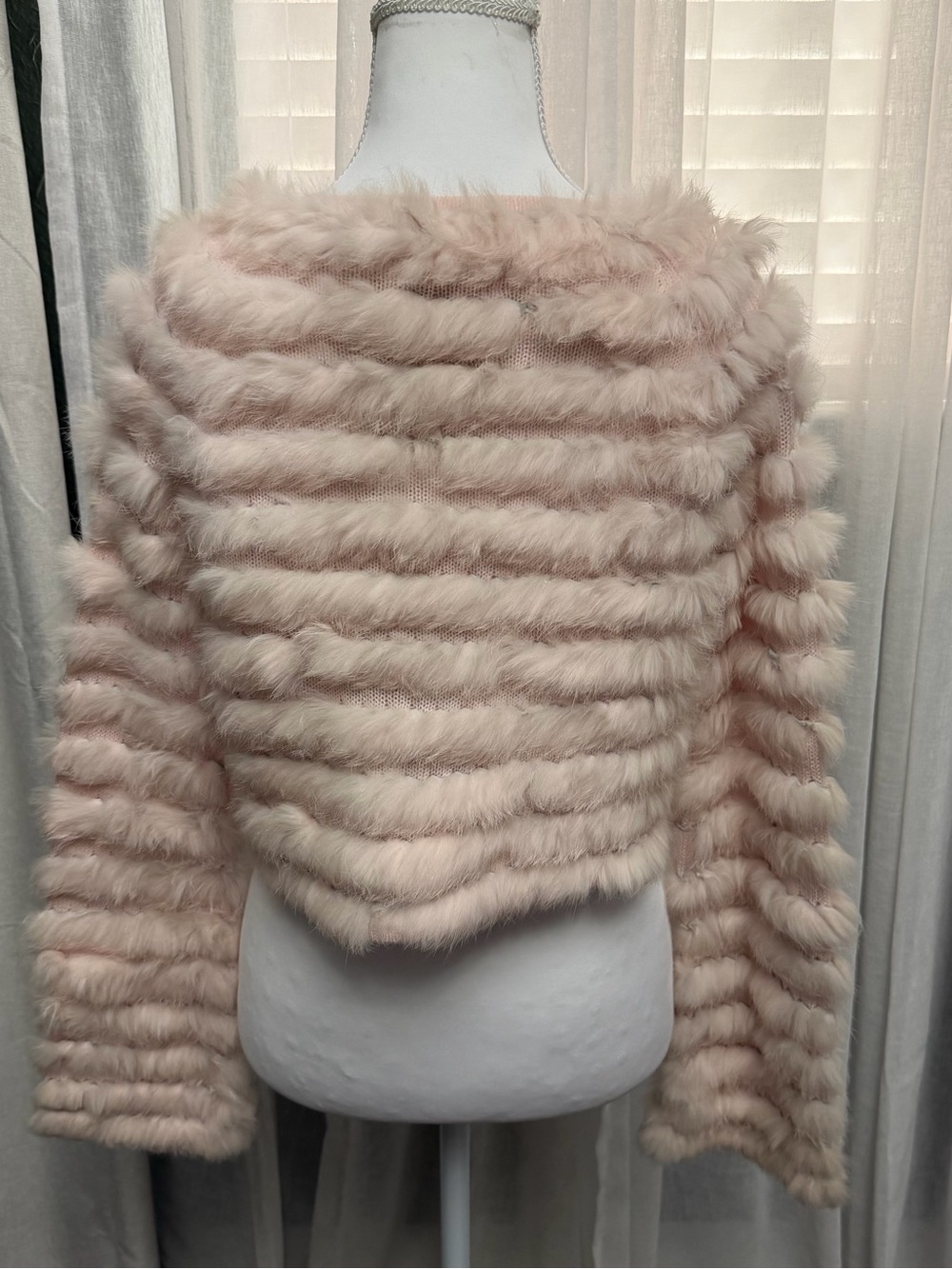 Vintage Womens 100% Real Rabbit Fur cardigan Bolero Cape Pink/Blush - Picture 3 of 8